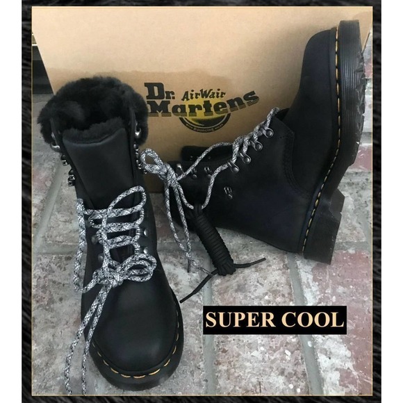 Dr. Martens 1460 Serena Leather Collar Faux Fur Lined Hiker Booties Size 11 BNIB - Picture 4 of 8